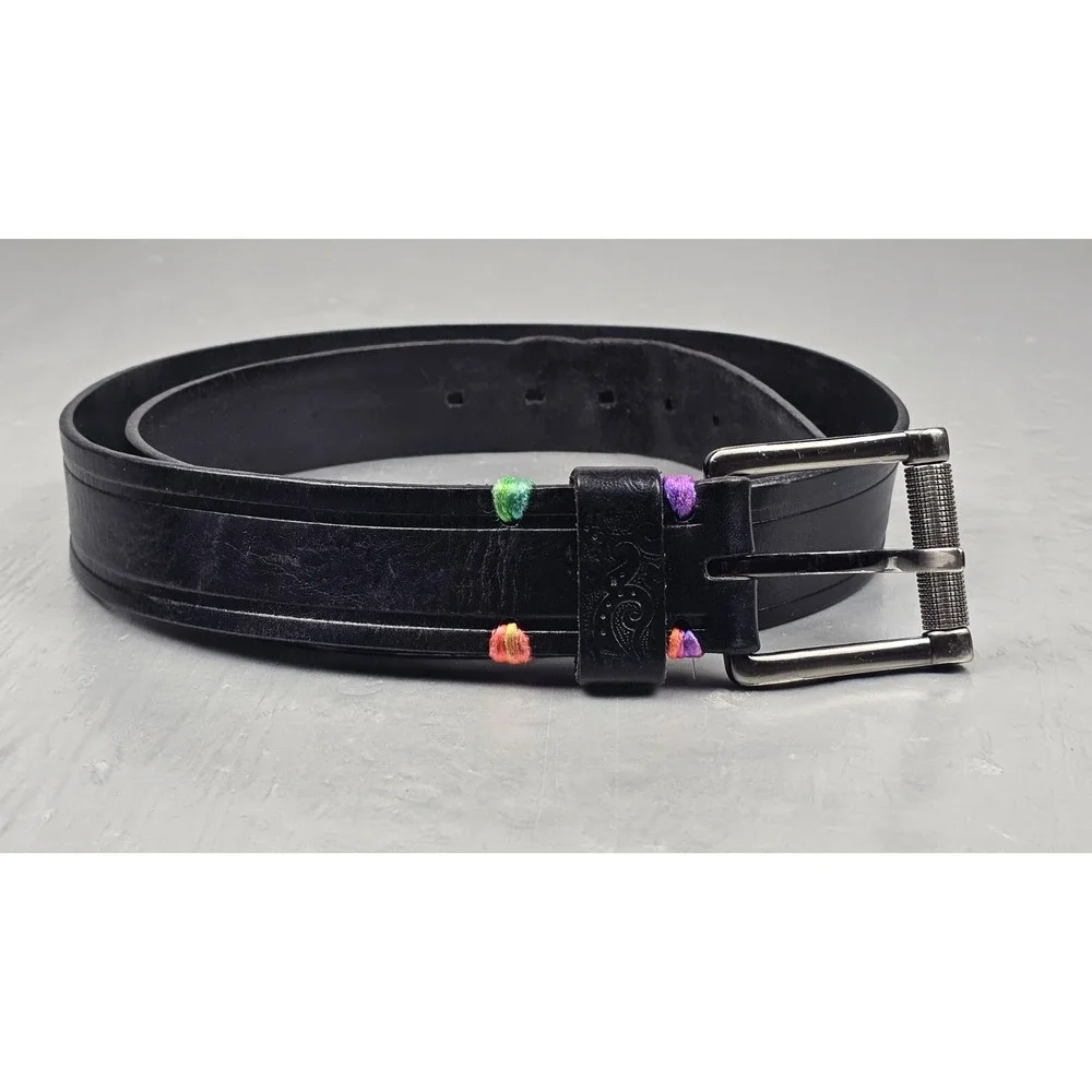 Robert Graham‎ Belt Mens 42' Black Embossed Genuine Leather Buckle Casual
